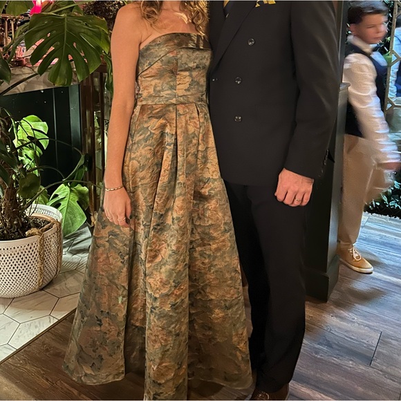 Azazie Strapless Floral Dress in Green and Gold - Picture 7 of 7